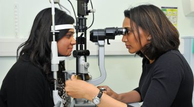 Patient having her eyes checked